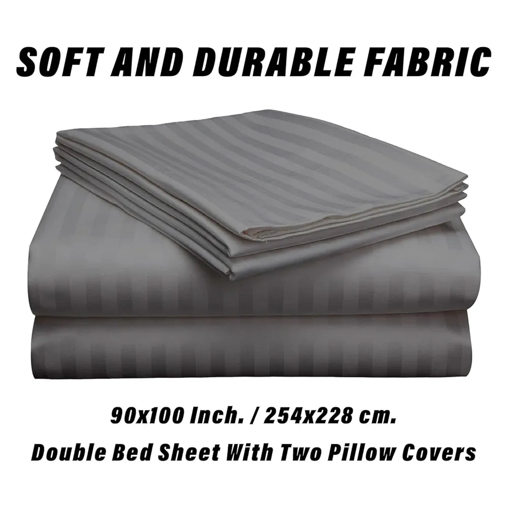 Kuber Industries Double Bedsheet with 2 Pillow Covers 144 TC Glace Cotton Bedsheet Gray