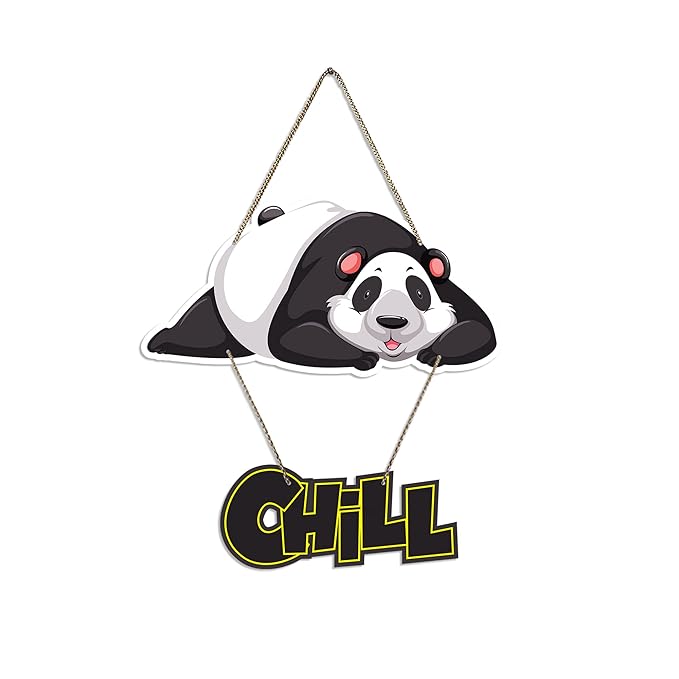 Artvibes Chill Panda Printed Wooden Wall Hangers Decorative Items With Quotes for Home Decor