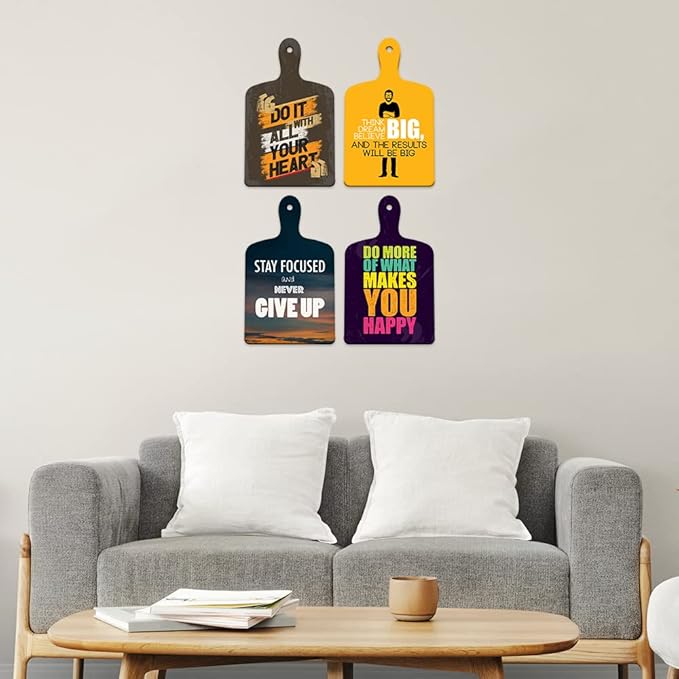 Artvibes Motivational Quotes Designer Wood Wall Hangers for Home | Wooden Artworks Hangings | Set of 4