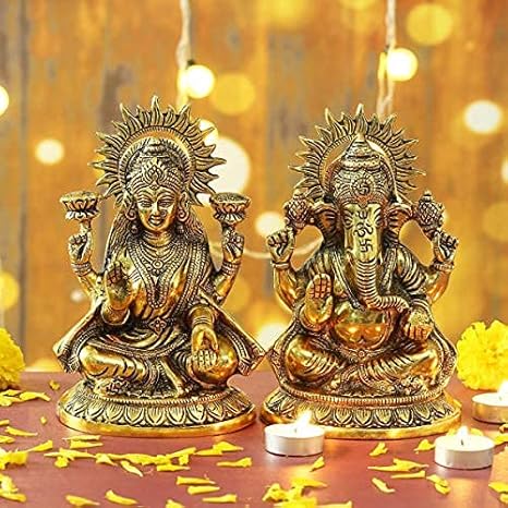 KridayKraft Metal Laxmi Ganesh Statue Murti for Pooja & Home Office Decor Laxmi Ganesha idol