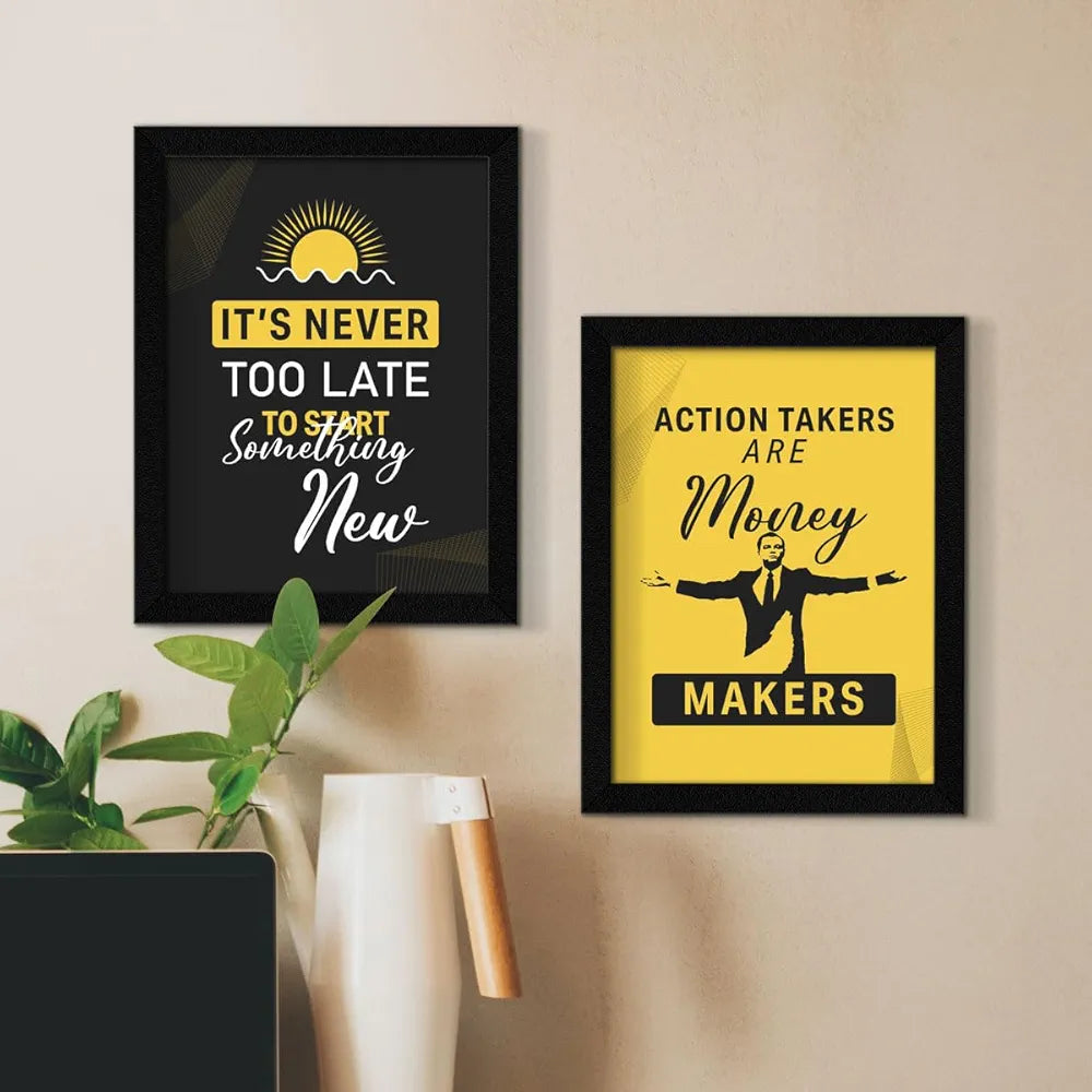 ArtX Paper Money Makers Motivational Framed Posters Set of 4