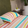 Urban Space Serene Bedsheet for Double Bed 2 Pillow Covers Multi Colour Stripes-Paste