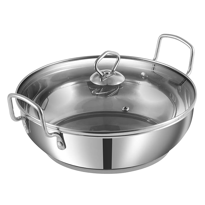 Vinod Stainless Steel Kadhai with Glass Lid - 1.7 Litre, 20cm | Extra Thick, SAS Heavy Bottom | Kadai for Cooking