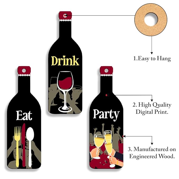 Sehaz Artworks Home Decor Items For Hall Wooden Wall Hanging Decor Eat Drink Party, 27 Cm