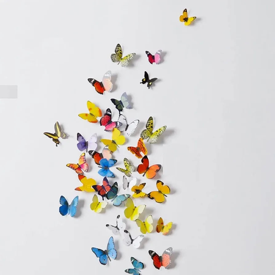 Jaamso Royals Multicolour 3d Butterflies Stickers for Wall 30CM X 21CM Set of 2