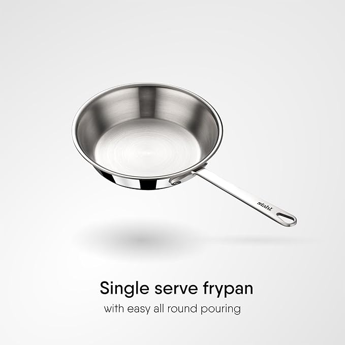 Stahl Artisan Triply Stainless Steel Mikro Frypan, Mini Frying Pan, 1 Omelette Pan | Induction & Gas Stove Compatible | 240 Ml | 12 Cm