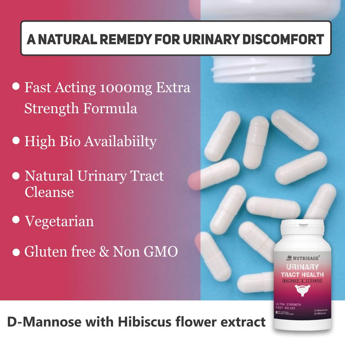Nutrisage Urinary Tract Cleanse & Bladder Health Capsules - 60 caps