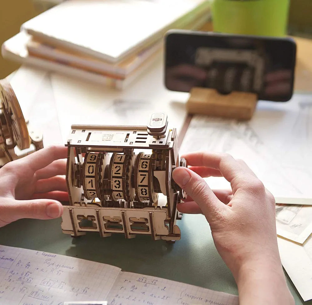 Ugears STEM Counter Model Kit - Creative Wooden Model Kits for Adults, Teens and Children - DIY Mechanical Science Kit for Self Assembly - Unique Educational and Engineering 3D Puzzles with App