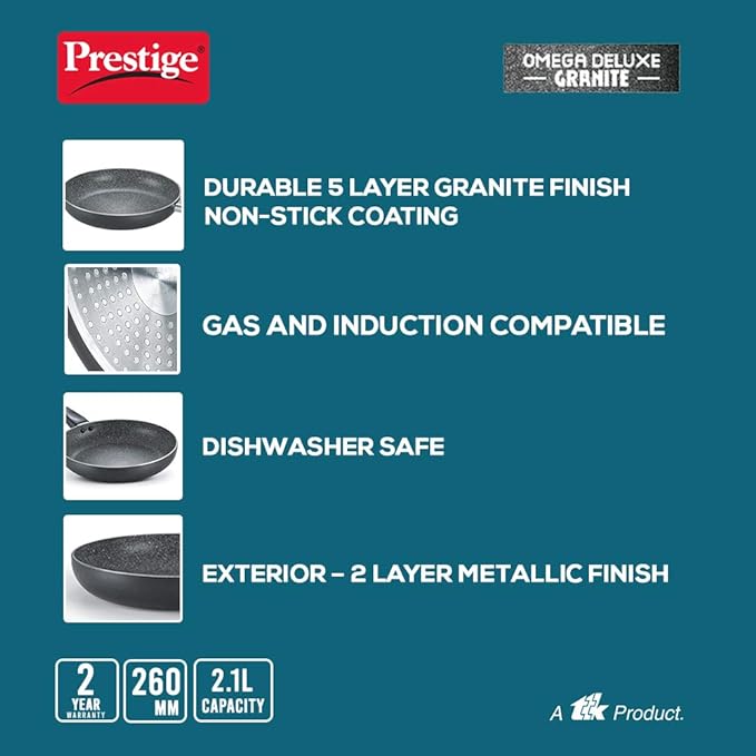 Prestige Non-Stick Omega Deluxe Granite Fry Pan with Lid - 26 Centimetre