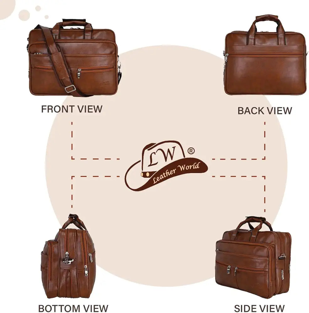 Leather World Expandable PU 15.6 inch Laptop Office Bag Men Women Messenger Briefcase