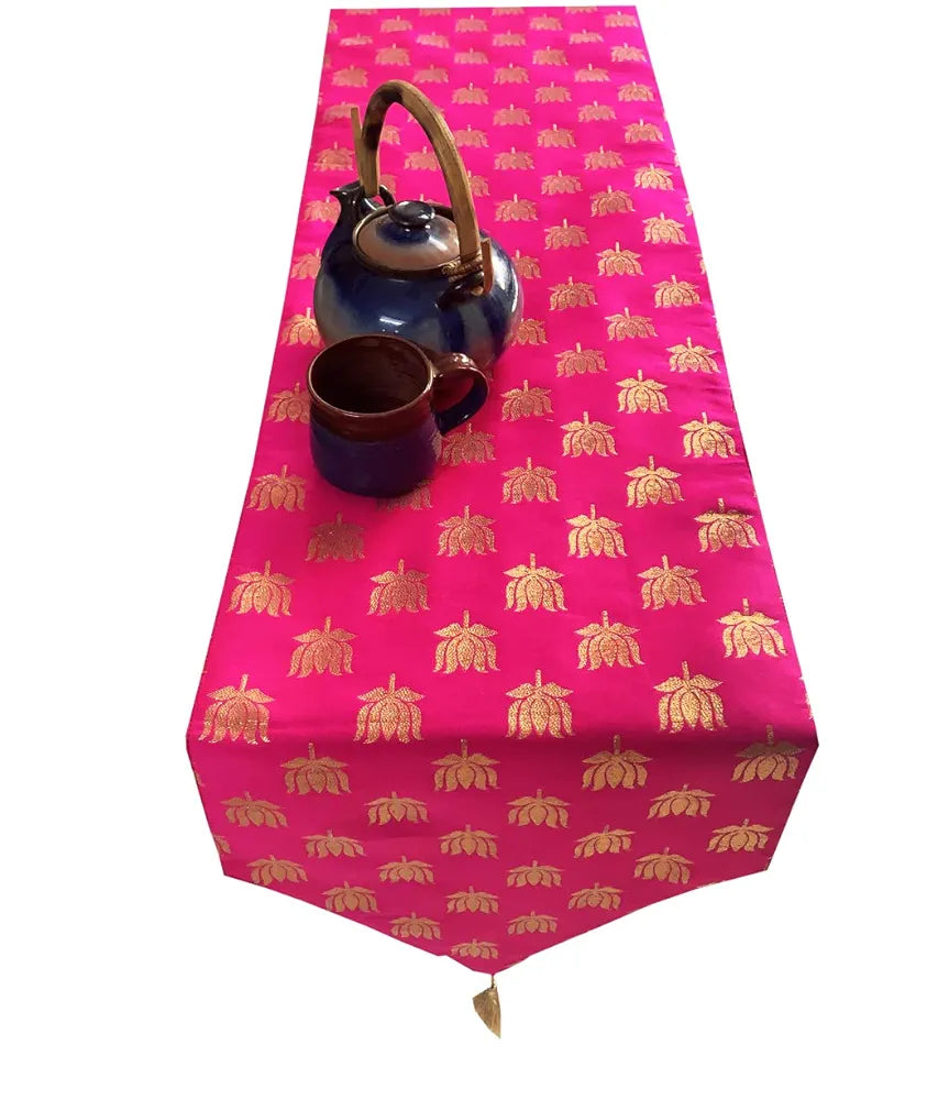 Pink Parrot Designer Durable Dupion Silk Table Runner Colour Transparent