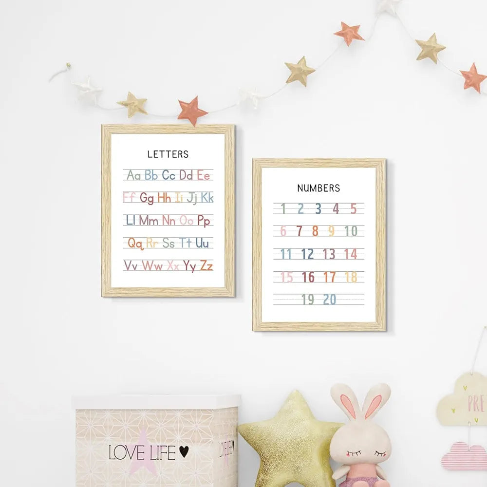 ArtX Paper Educational-01 Alphabets Numbers Colors Shapes Days Months Framed Wall Posters Kids Room Wall Frame Set Of 6