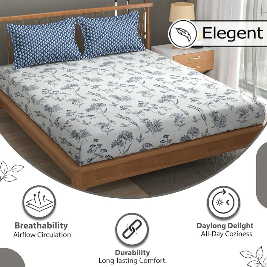 Fresh From Loom Microfiber Soft Cotton Bedsheet Queen Size for Double Bed 200 TC with 2 Pillow Cover