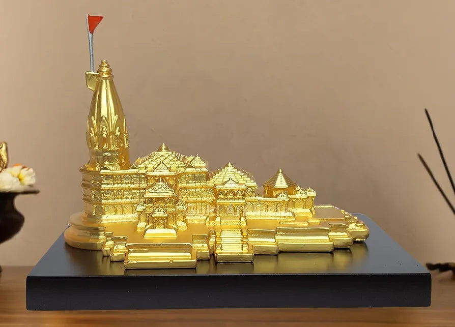 Gold Art India Ram Mandir Ayodhya Gold Plated Matte 24 Karat - Minature Small