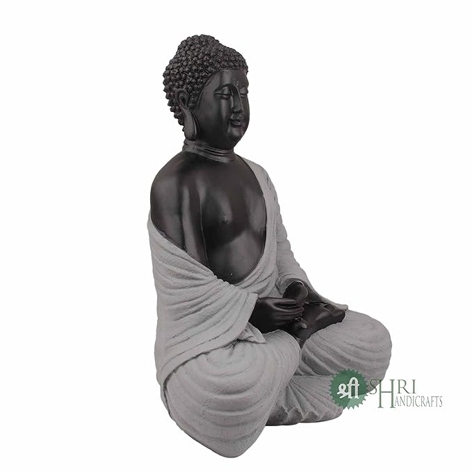 Indicast Polyresin Buddha Idol for Home Decoration | Black and Off White