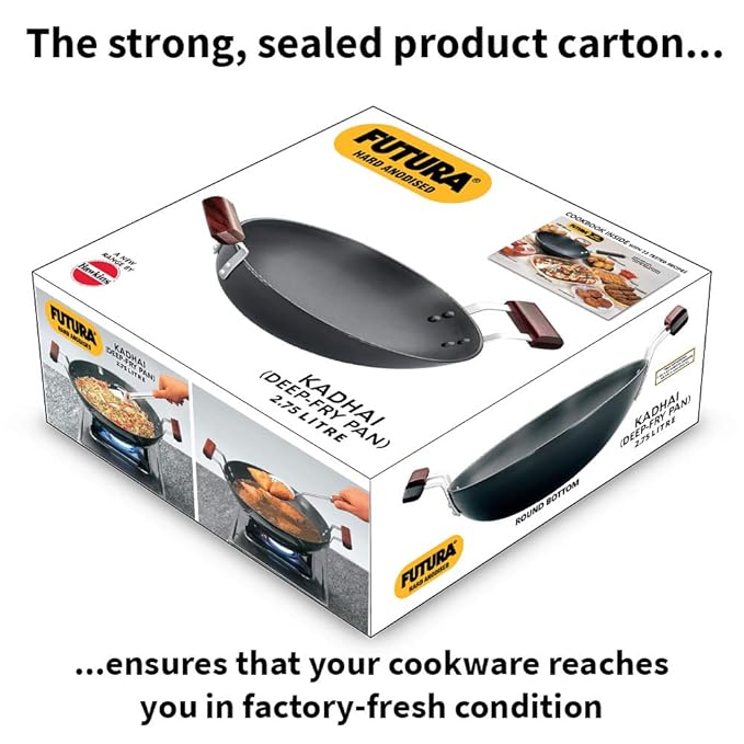 Hawkins Futura 2.75 Litre Deep Fry Pan Hard Anodised Kadai Round Bottom Kadhai