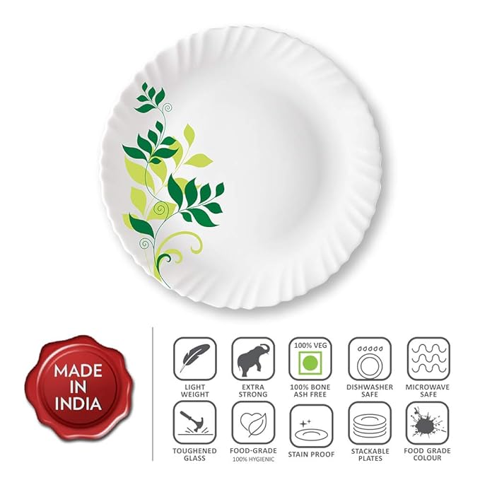 Larah by Borosil Opalware Full Plate | 11 Inch | White | Set of 6