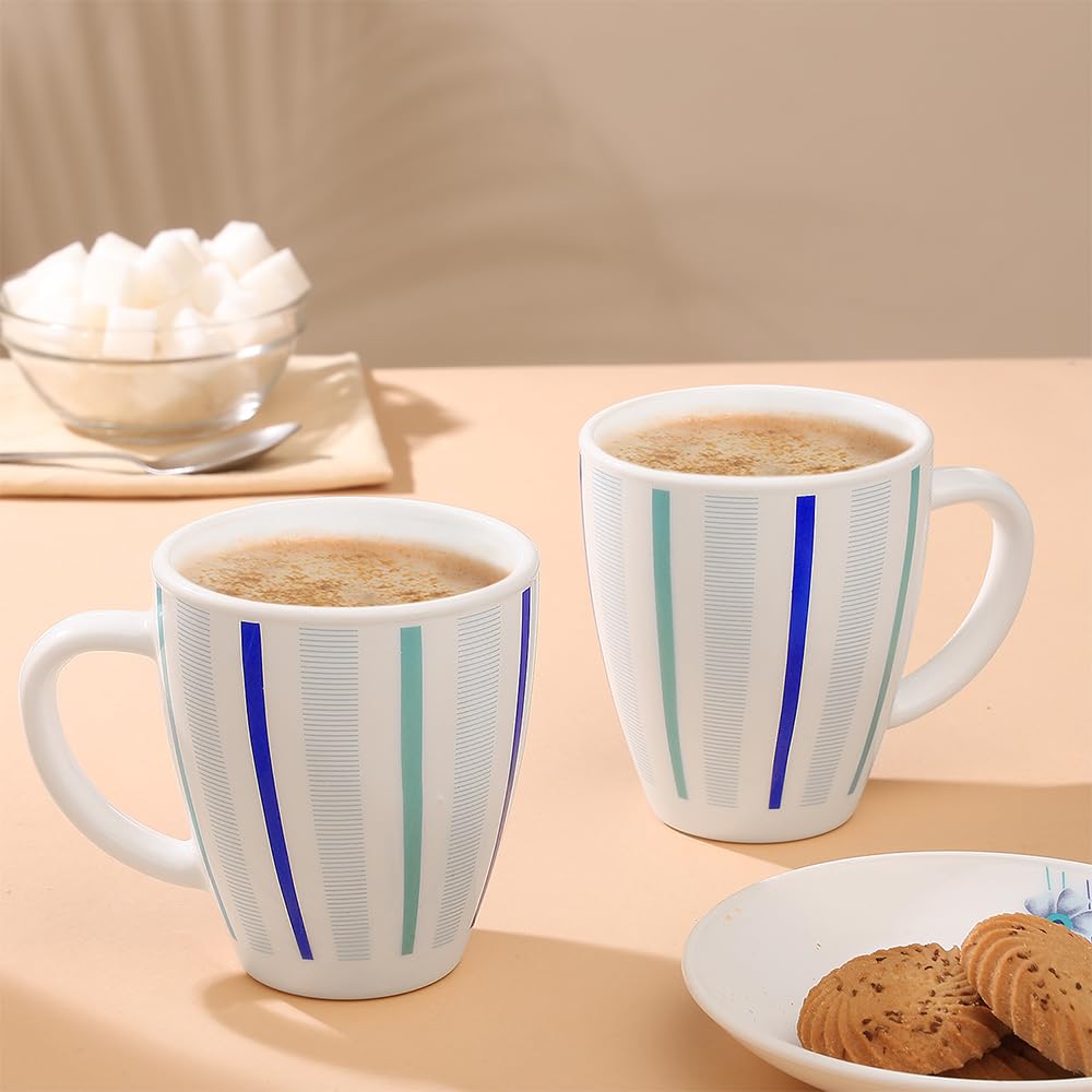 Larah by Borosil Blue Strip 390 Ml Mug Set | Set of 2