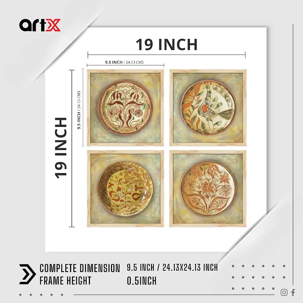 ArtX Paper Abstract Wall Art Painting Framed Paintings Circular Set of 4