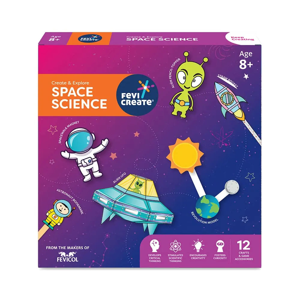 Fevicreate Space Science Art & Craft Kit | 12-Space-Themed Templates to Teach your Child about Space | Screen-Free Learning & Engagement | By Fevicol | Best Gift for Kids, Boys & Girls 8+ years