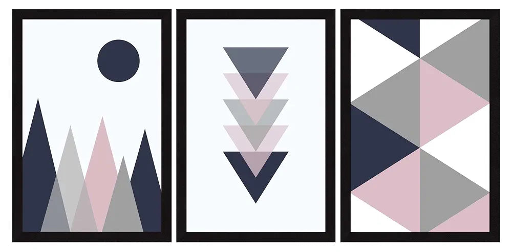 ArtX Paper Aesthetic Geometric Patterns Wall Painting Big Size Framed Painting Set Of 3