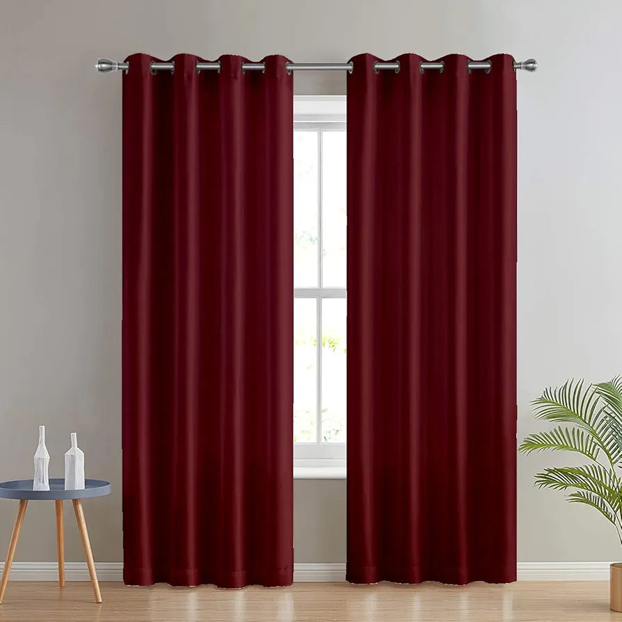 Divine Casa Micro Satin Semi Blackout Door Curtains 7 Feet Colour Maroon Solid Light Filtering Curtains (Pack of 2)