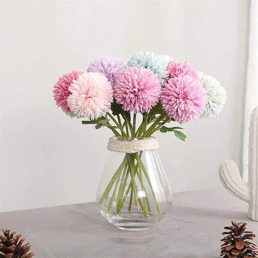 Artificial Chrysanthemum Ball Flowers Fabric Small Flower Sticks Bouquet Multicolour
