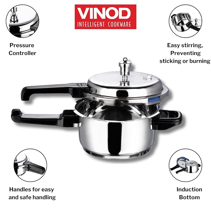 Vinod 18/8 Stainless Steel Pressure Cooker Outer Lid 2 Litre | Unique Sandwich Bottom Cooker