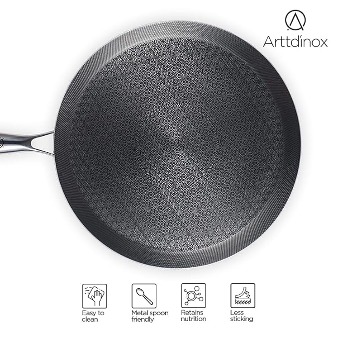 Arttdinox Stellar Stainless Steel Triply Non Stick Tawa | 28 Cm | Rivetless Double Wired Handle | Gas & Induction Base