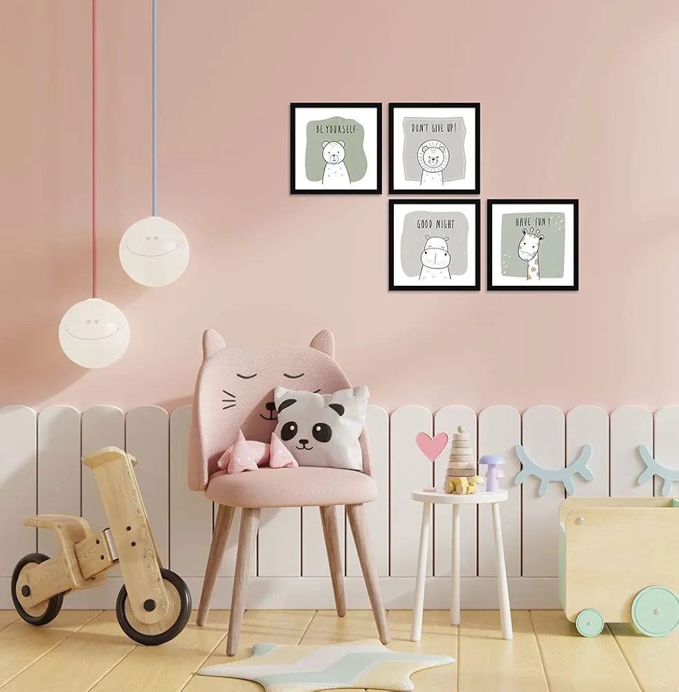 ArtX Paper Cute Animal AXJ00126-ANI With Quote Wall Art Painting Framed Paintings Set of 4