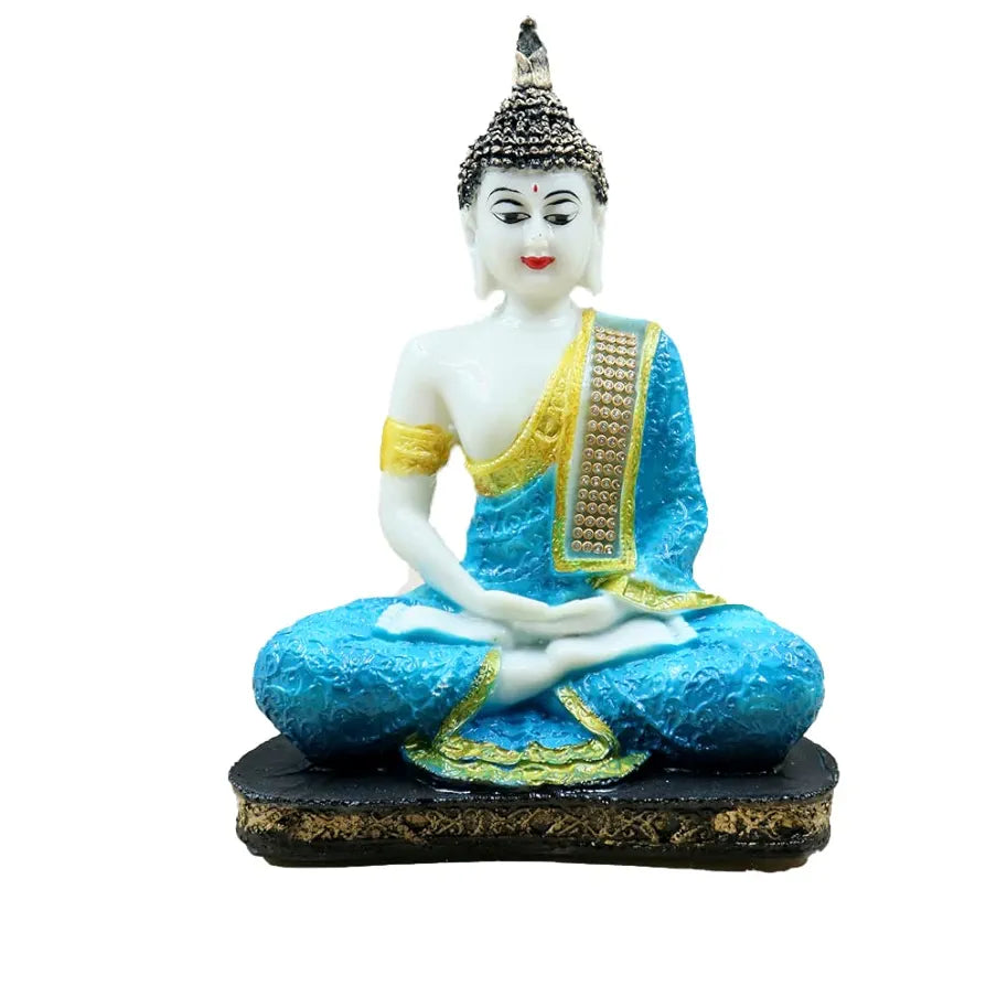 Jaipur Ace Meditating Buddha Polyresin Idol Showpiece White Sky Blue