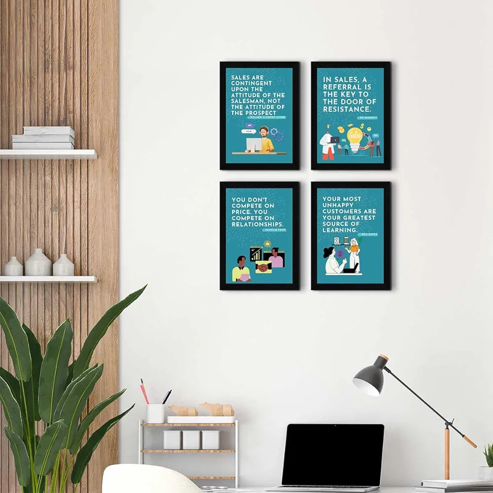 ArtX Paper Business Sales & Marketing Motivational Quotes AXF00196-MOT Framed Posters Set of 4