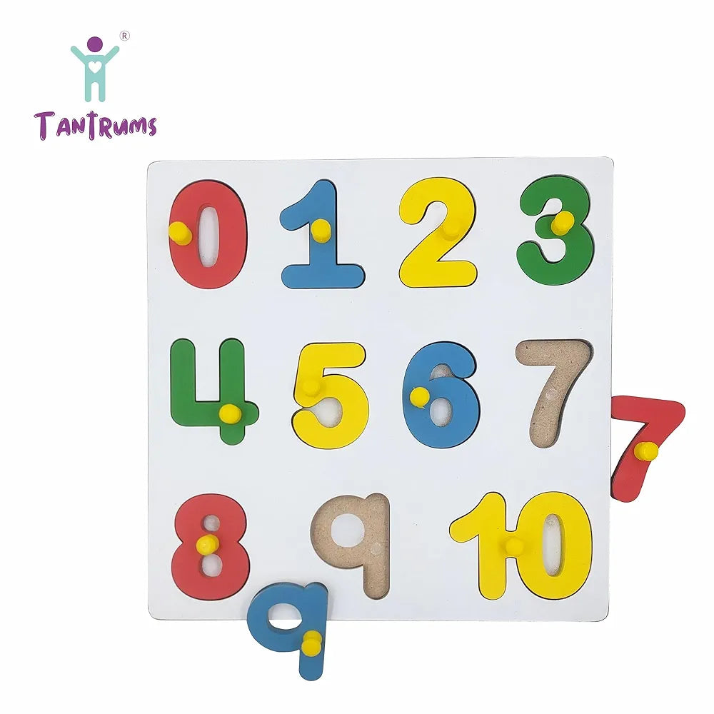 Tantrums Wooden Number Puzzle Board, 0-10 Learning Tray with Knobs, Educational Toy for Preschoolers