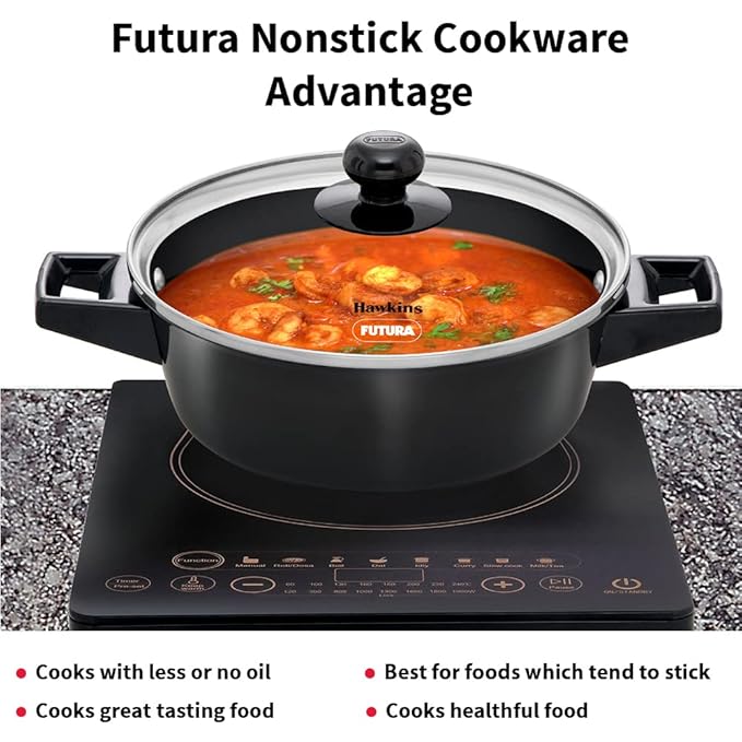Hawkins Futura 2 litre Cook N Serve Casserole Non Stick Saucepan with Glass Lid