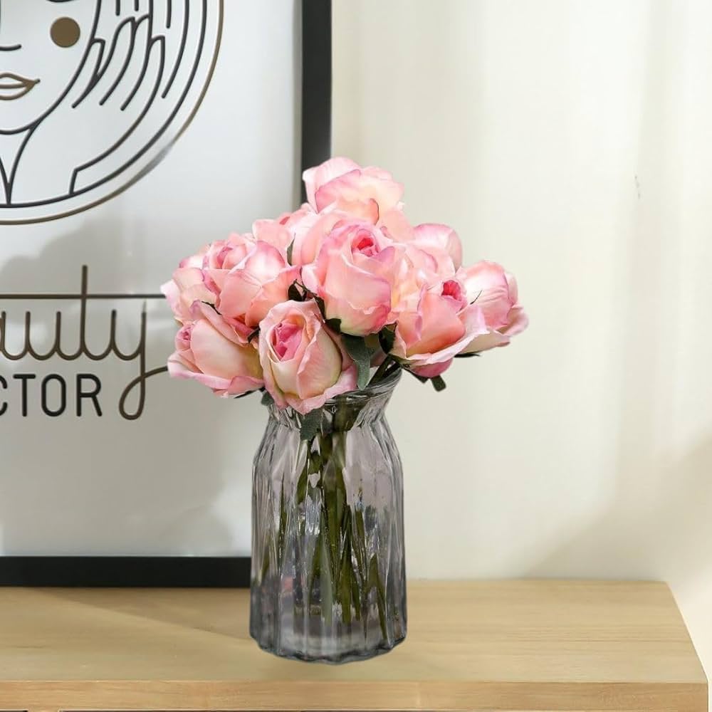 Satyam Kraft 7 Pcs Artificial Rose Stick Flower Bunch for Home Decoration and Craft Corner Light Pink