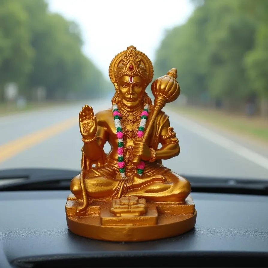 Unovate Resin Hanuman Idol for Car Dashboard Gold 10 Cm,8 Cm