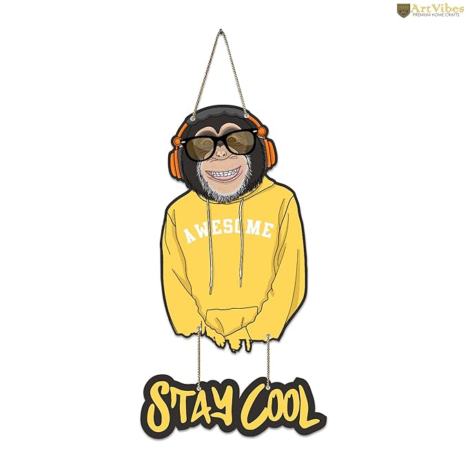 Artvibes Modern Monkey Wooden Wall Hanging With Quotes for Home Decor | Wooden Decorative Items | Artworks Wall Hangings