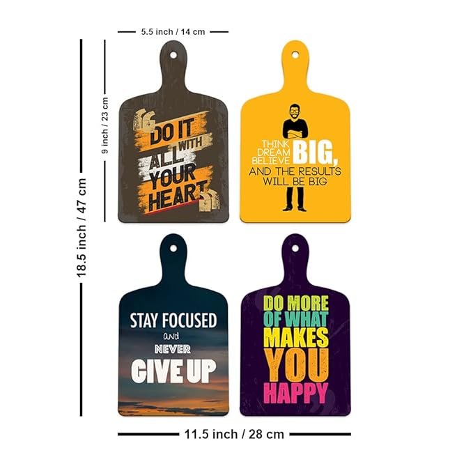 Artvibes Motivational Quotes Designer Wood Wall Hangers for Home | Wooden Artworks Hangings | Set of 4