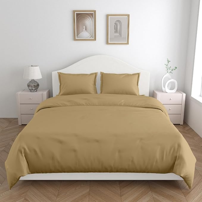 Haus & kinder Cotton Plain Solid Bedsheet for King Size 2 Pillow Covers | Colour Taupe