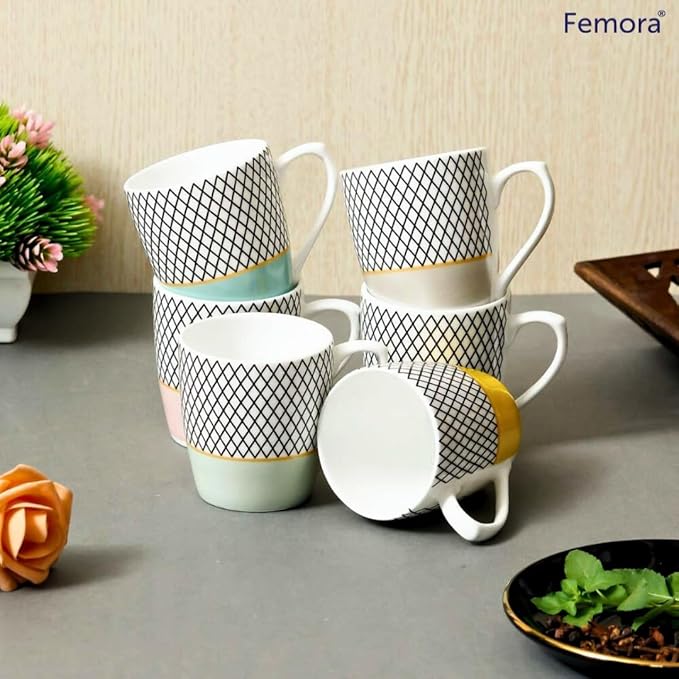 Femora Handcrafted Ceramic Coffee & Tea Cup Set - 890 gms (Pack of 6)