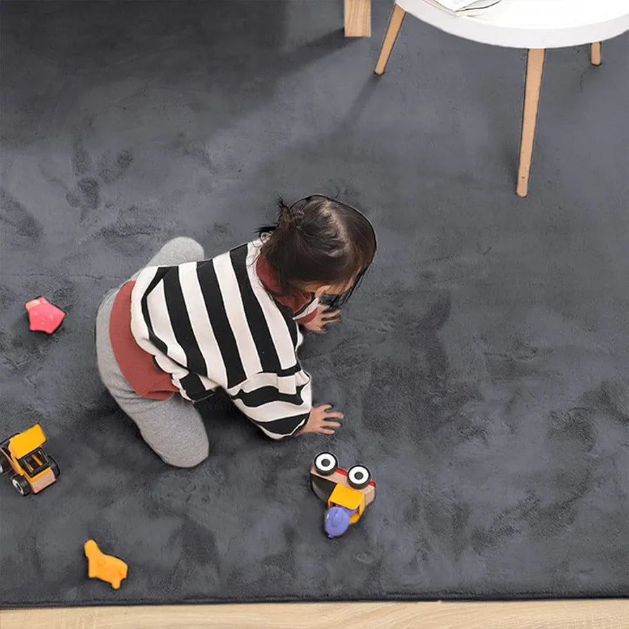 Luxe Home International Ruffle Floor Rug Rabbit Fur 1000 GSM Living Room Foot Mats 4 X 6 FtColour Grey