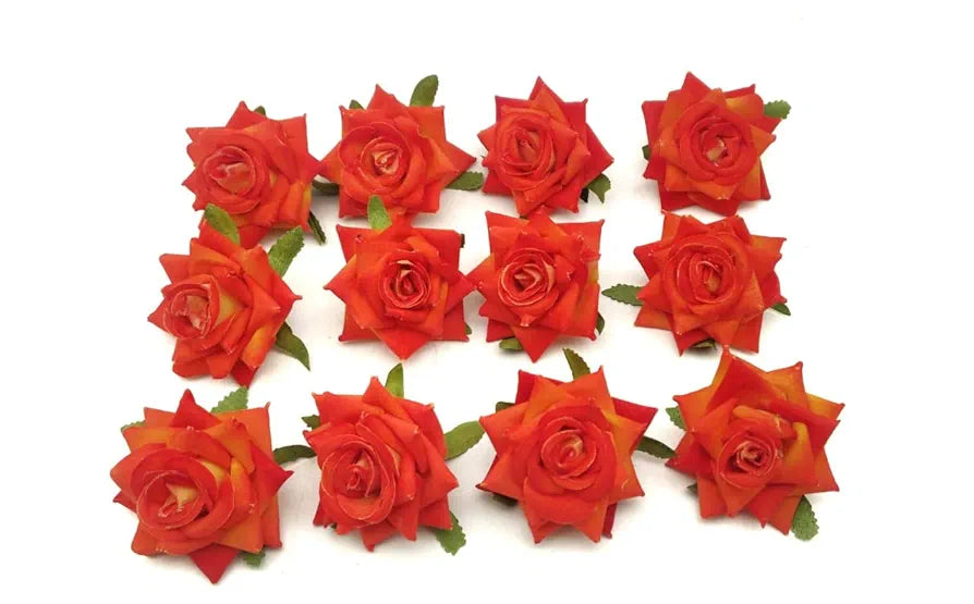 12 Pcs Artificial Fake Velvet Head Rose Flowers Perfect for Decoration,Fabric Head Rose Flowers for Home Decor Red