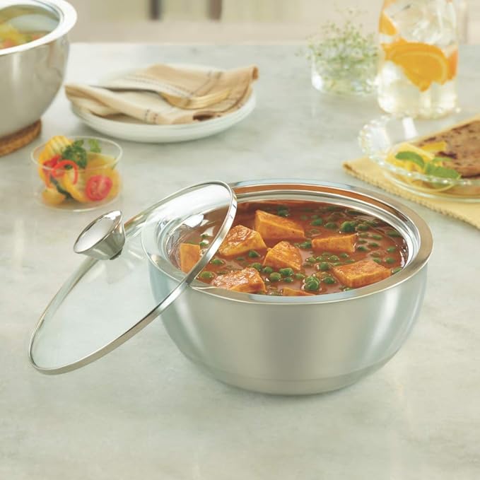 Borosil Stainless Steel Insulated Curry Server | 2.7 Liter | Silver