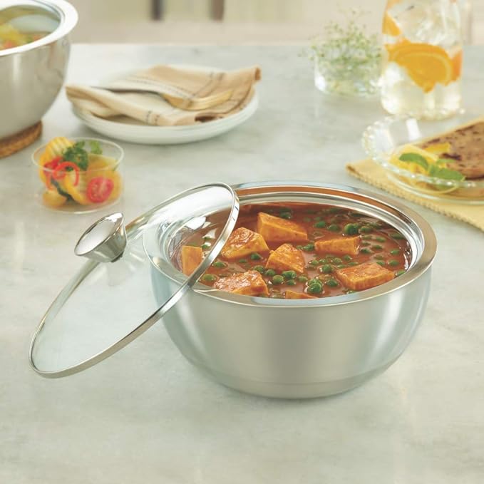 Borosil Stainless Steel Solid Curry Server Bowl | 500 Ml | 1 Piece | Silver