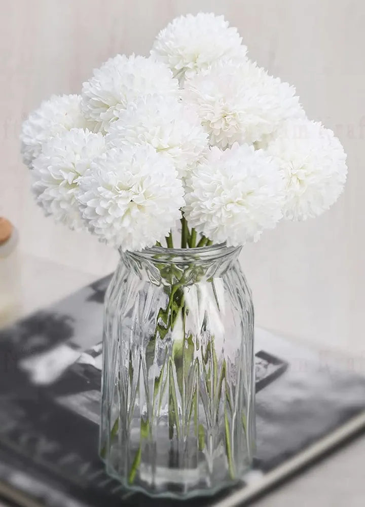 Artificial Chrysanthemum Hydrangea Ball Flower Sticks White
