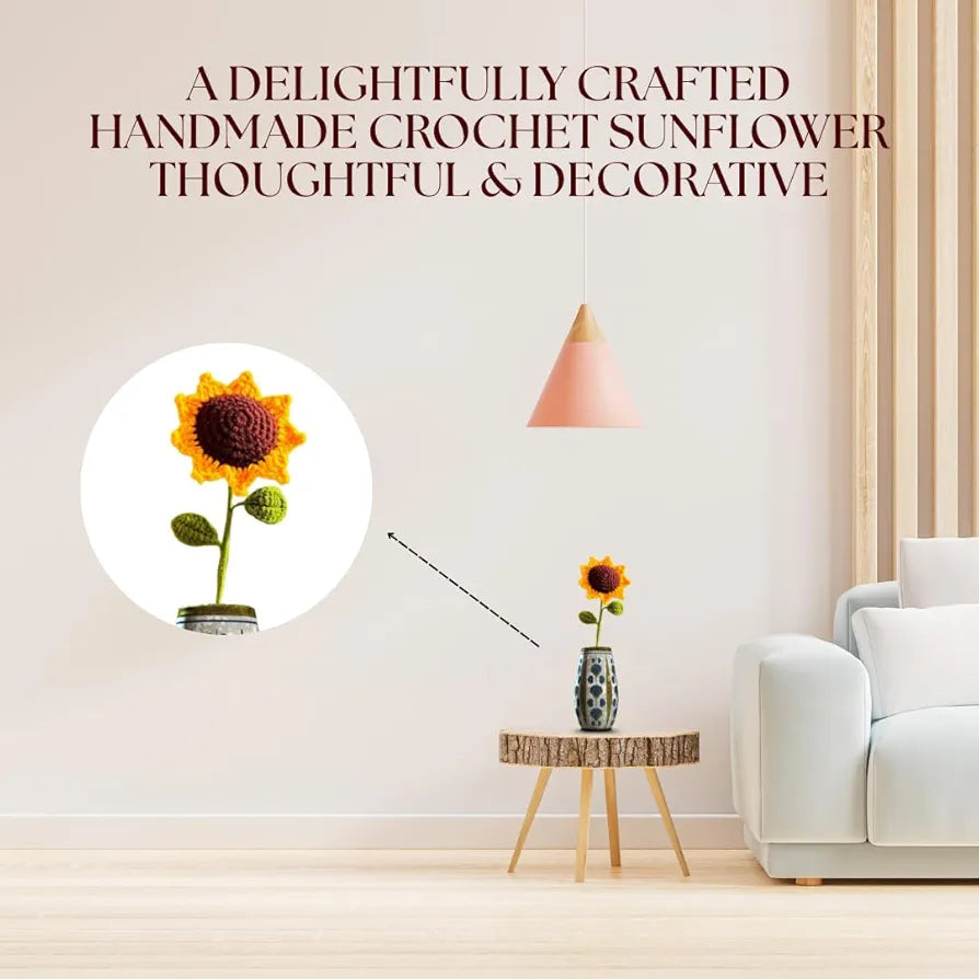 Crochet Sunflower Decor Knitted Fake Sunflower Crochet Artificial Daisy with Stem Multicolour