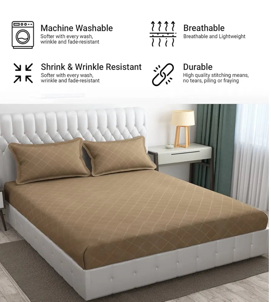 Fresh From Loom King Size BedsheetMicrofiber Rotary Printed With 2 Pillow Covers 144 TC Dark Beige Barfi