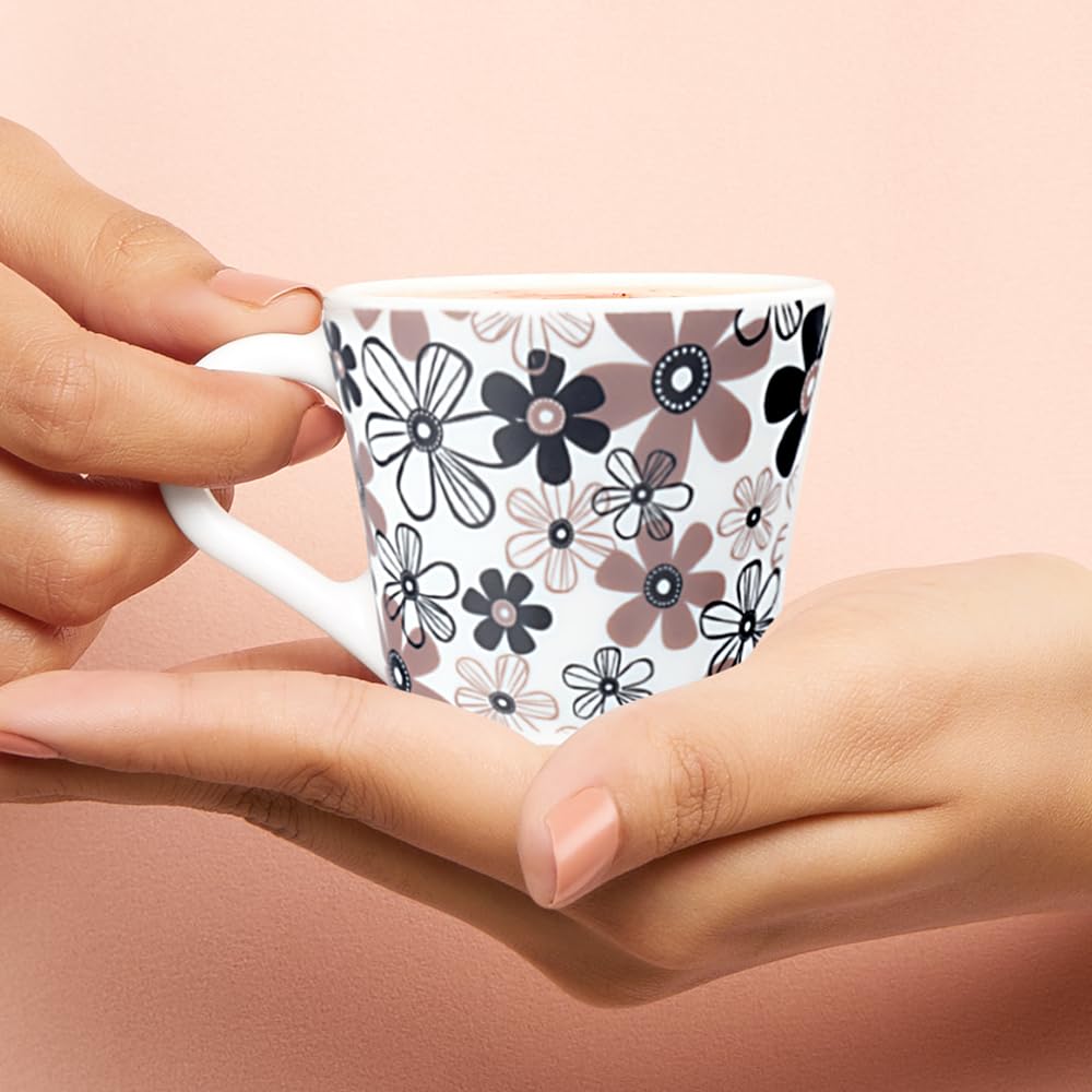 Larah by Borosil Novelty Series Macy Opalware Mug | Set of 6 Tea/coffee Mugs | 110 Ml Each