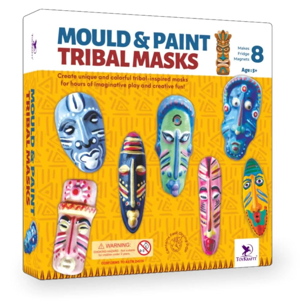 TOYKRAFTT Mould & Paint Art N Craft Kit for Kids 6-12 Years Old, Gift 5-7 Years, Fridge Magnet Making Kit, Mould and Paint Tribal Masks,Multicolor
