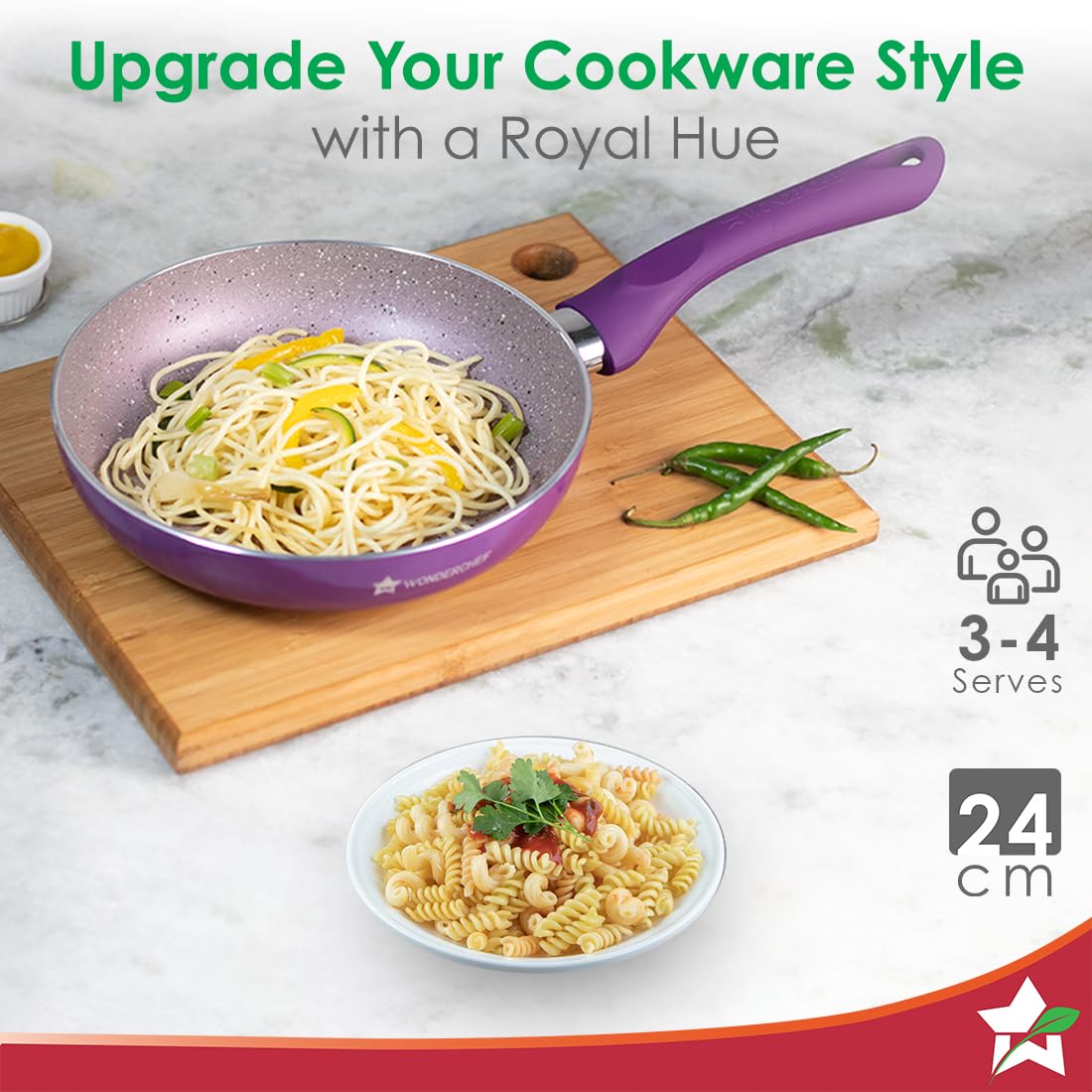 Wonderchef Royal Velvet Non-stick 24cm Fry pan I Induction Ready | Soft-touch handles |Non – Toxic I Virgin Aluminium